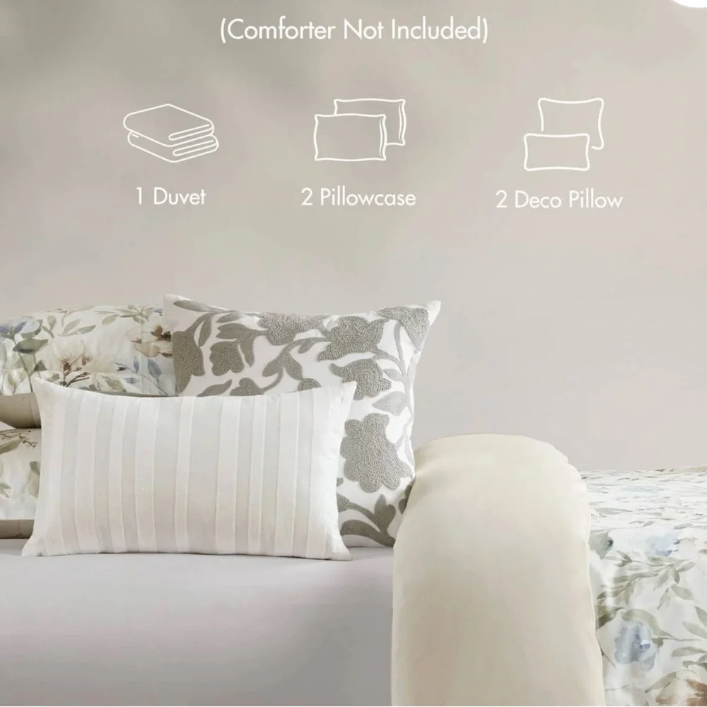 Harbor House Blue Herbal 5 Piece Cotton Sateen Print Duvet Set King NEW